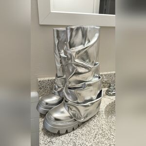 AKIRA Silver Combat & Moto Boots